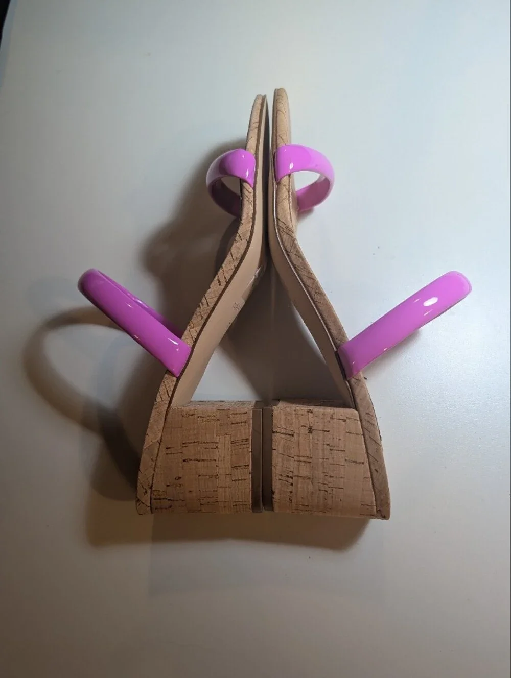 Nine West Pink Patent Double-Strap Cork Slide Sandals NWT
